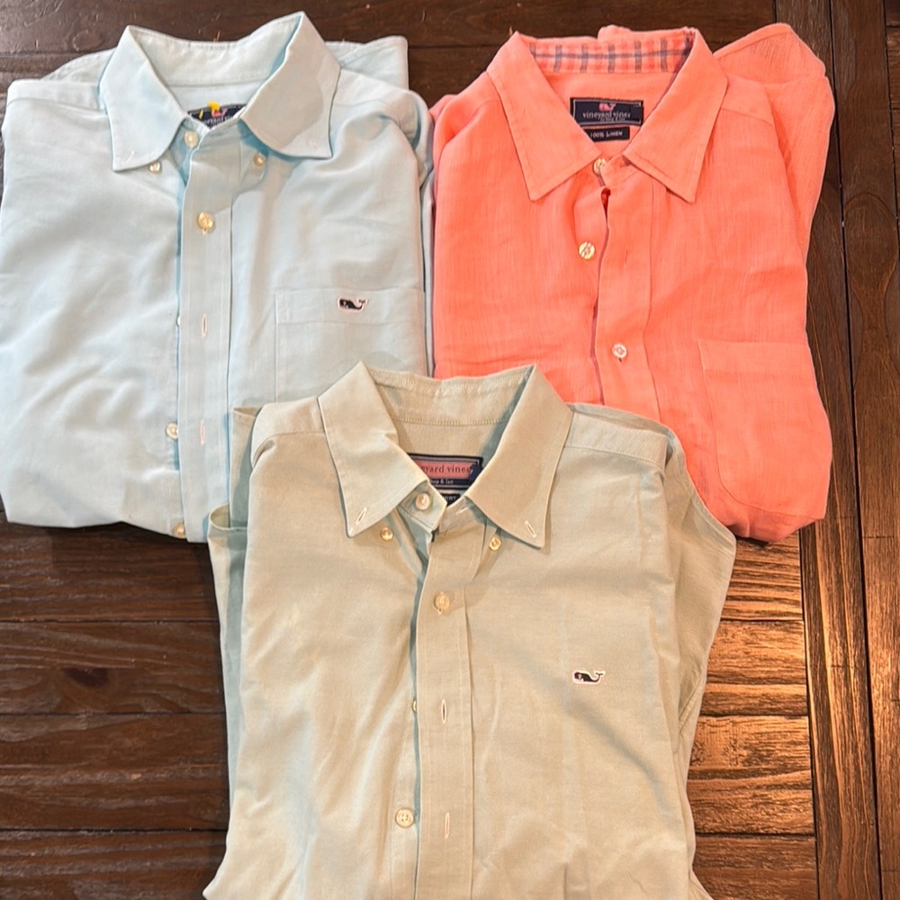 Vineyard Vines Casual Button Down Shirts Blue, Green, and Coral